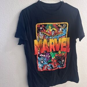 Marvel Black Tee with Bold Superhero Design